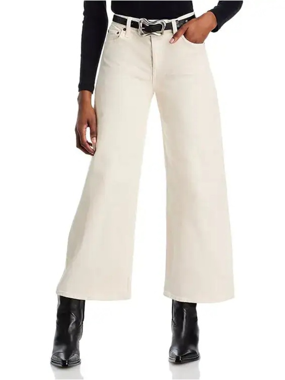 Re/Done Vintage White Mid Rise Wide Leg Jeans Sz 26 Cropped